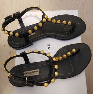 Balenciaga Arena Studded Black Leather Sandles